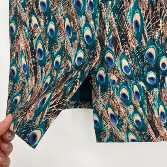 Talbots Pencil Skirt 4 Teal Peacock Feather Print Knee Length Lined Career - Picture 4 of 9